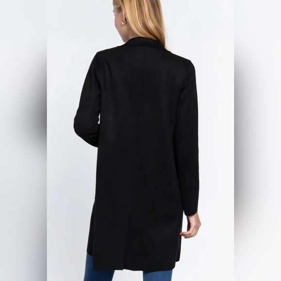 Elegant Black Women's Long Sleeve Open Front Faux Suede Jacket - Picture 4 of 4
